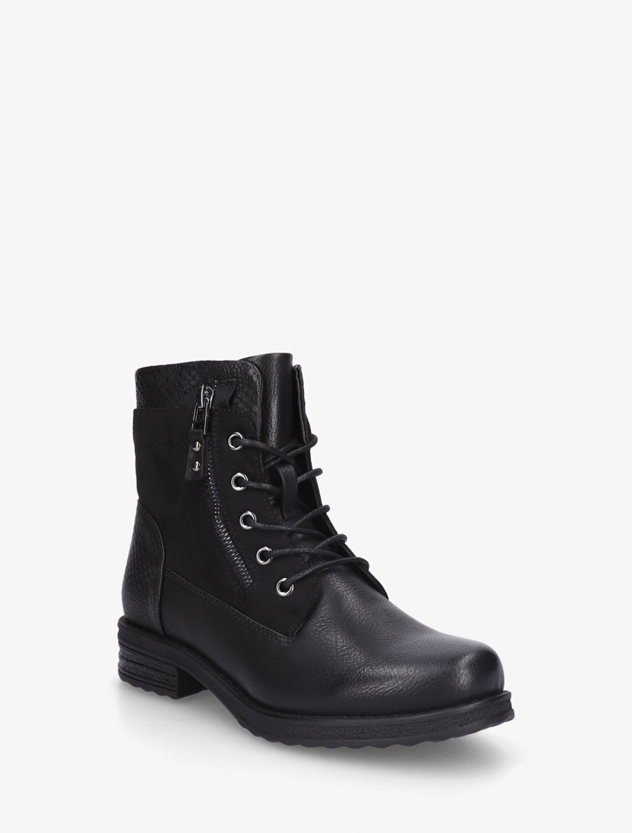 Bottines bimatière à lacets et zip - Noir - 2