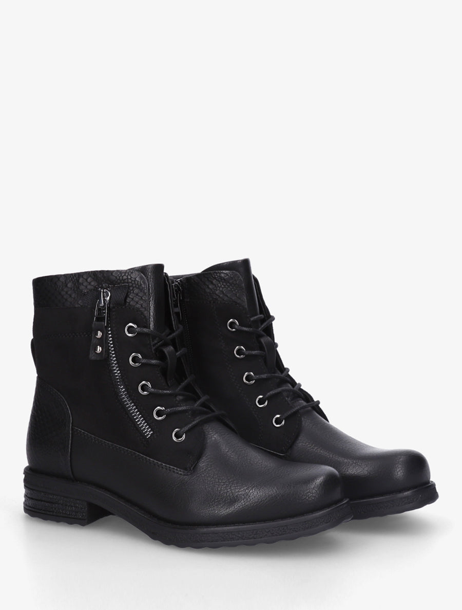 Bottines bimatière à lacets et zip - Noir - 4