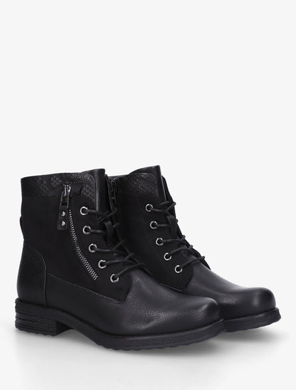 Bottines bimatière à lacets et zip - Noir - 4