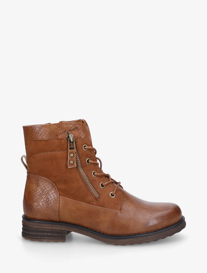 Bottines bimatière à lacets et zip - Camel - 1