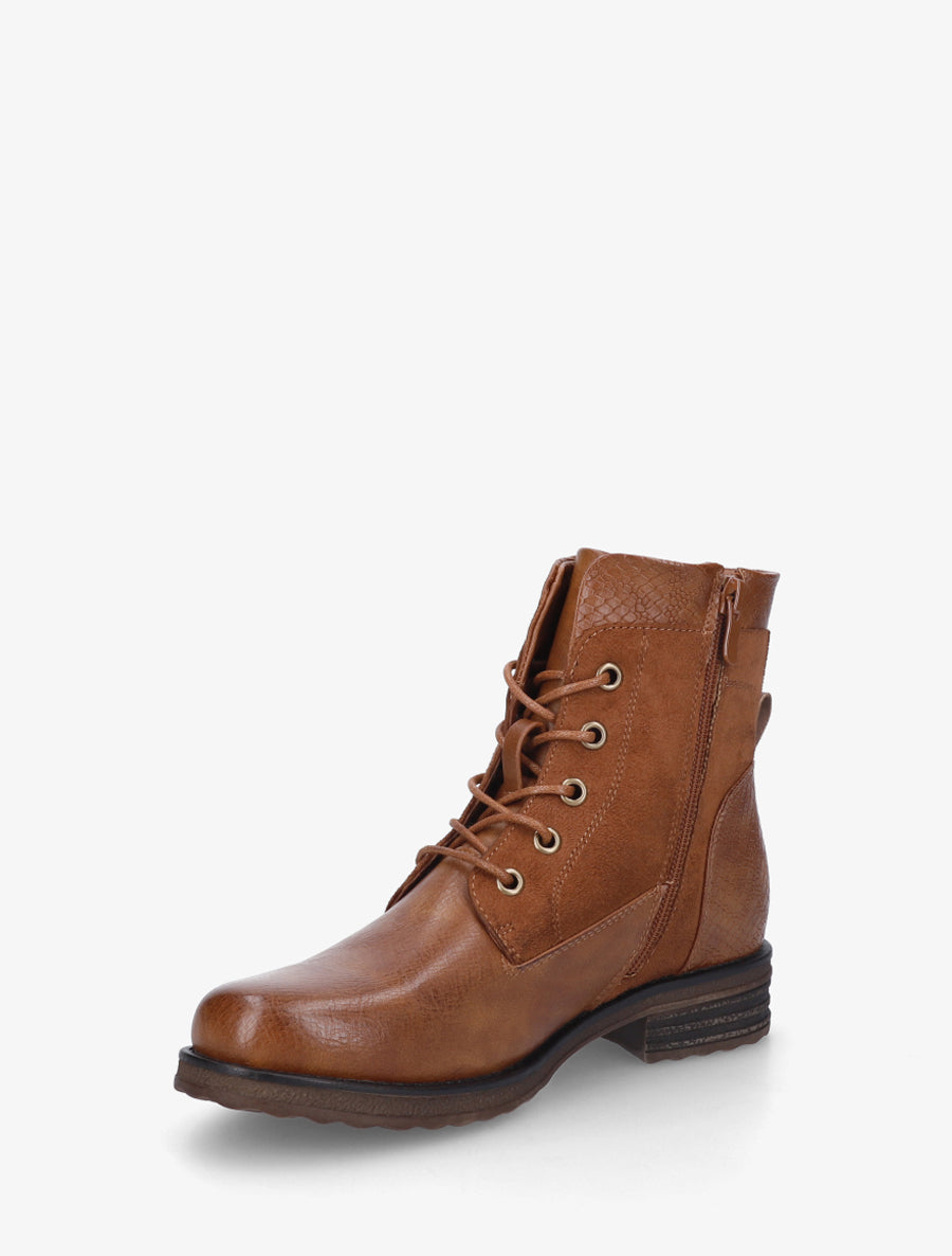 Bottines bimatière à lacets et zip - Camel - 3