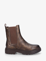Bottines à semelle crantée et contrefort croco - Marron - 1