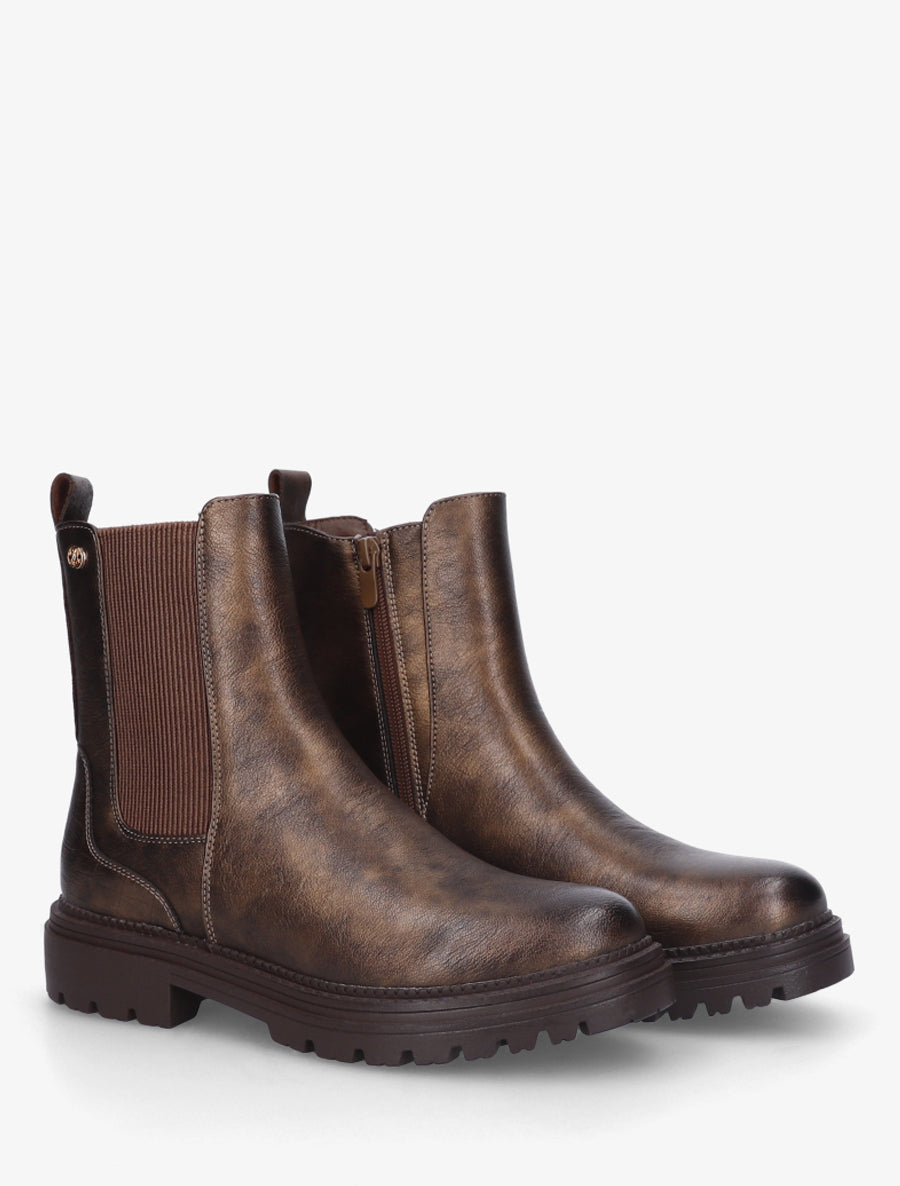 Bottines à semelle crantée et contrefort croco - Marron - 4