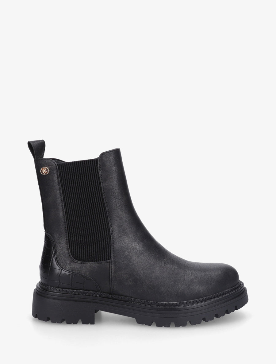 Bottines à semelle crantée et contrefort croco - Noir - 1