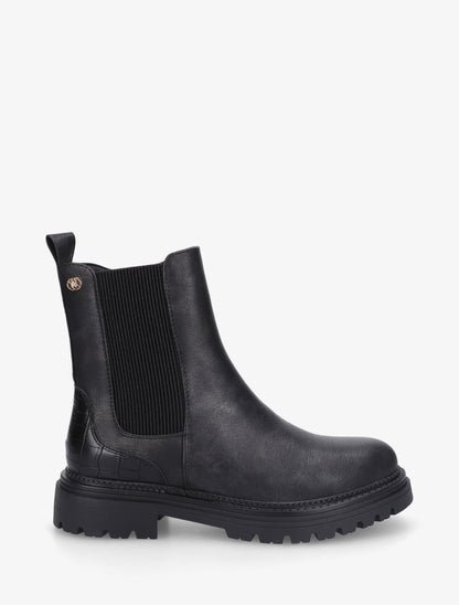 Bottines à semelle crantée et contrefort croco - Noir - 1