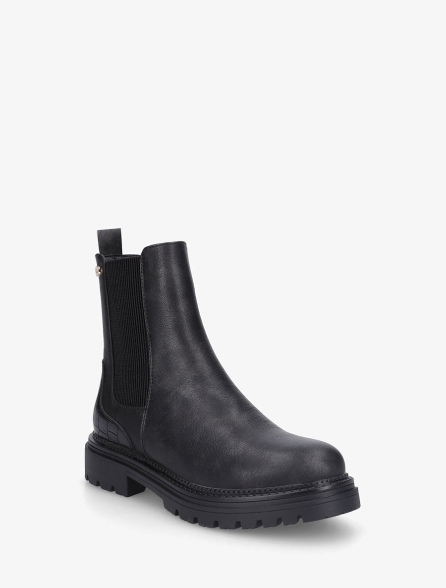 Bottines à semelle crantée et contrefort croco - Noir - 2