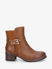 Bottines bimatière à boucle métallique - Camel - 1