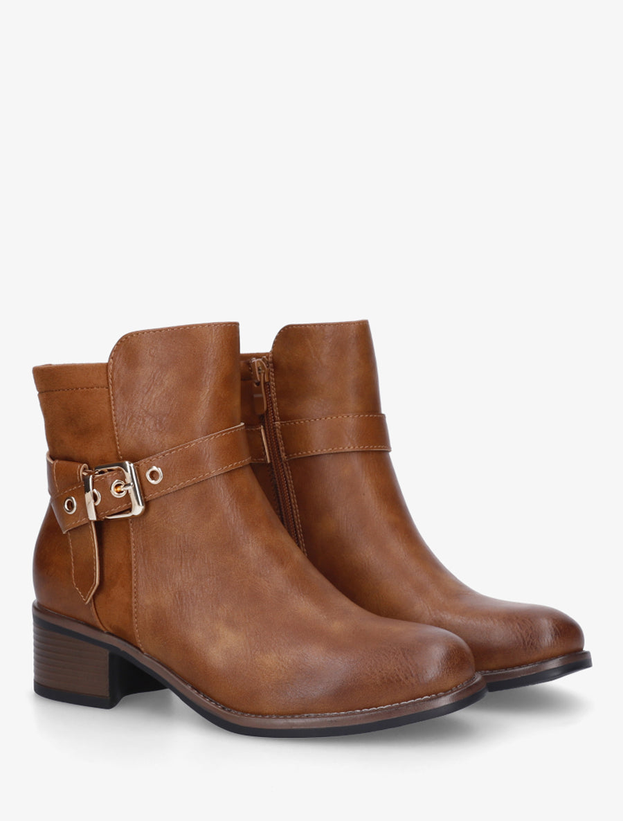 Bottines bimatière à boucle métallique - Camel - 4