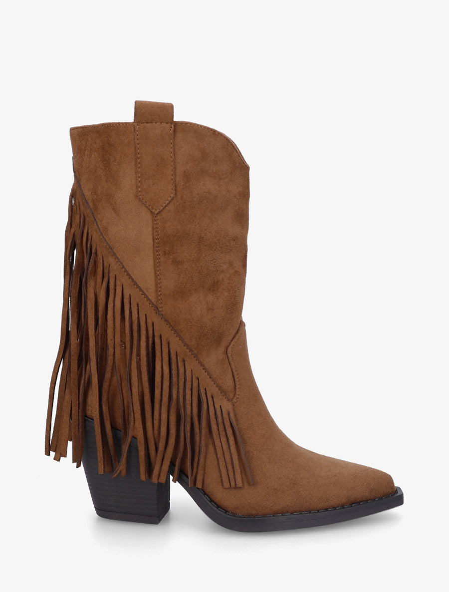 Bottines en suédine à franges - Camel - 1