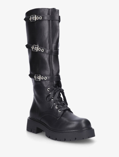 Bottes en simili à boucles et lacets - Noir - 2
