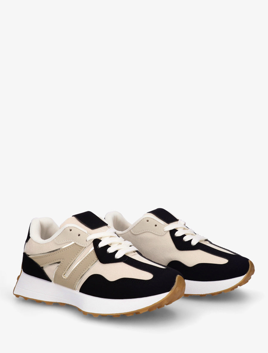 Baskets bimatière à semelle stylisée - Noir - 4