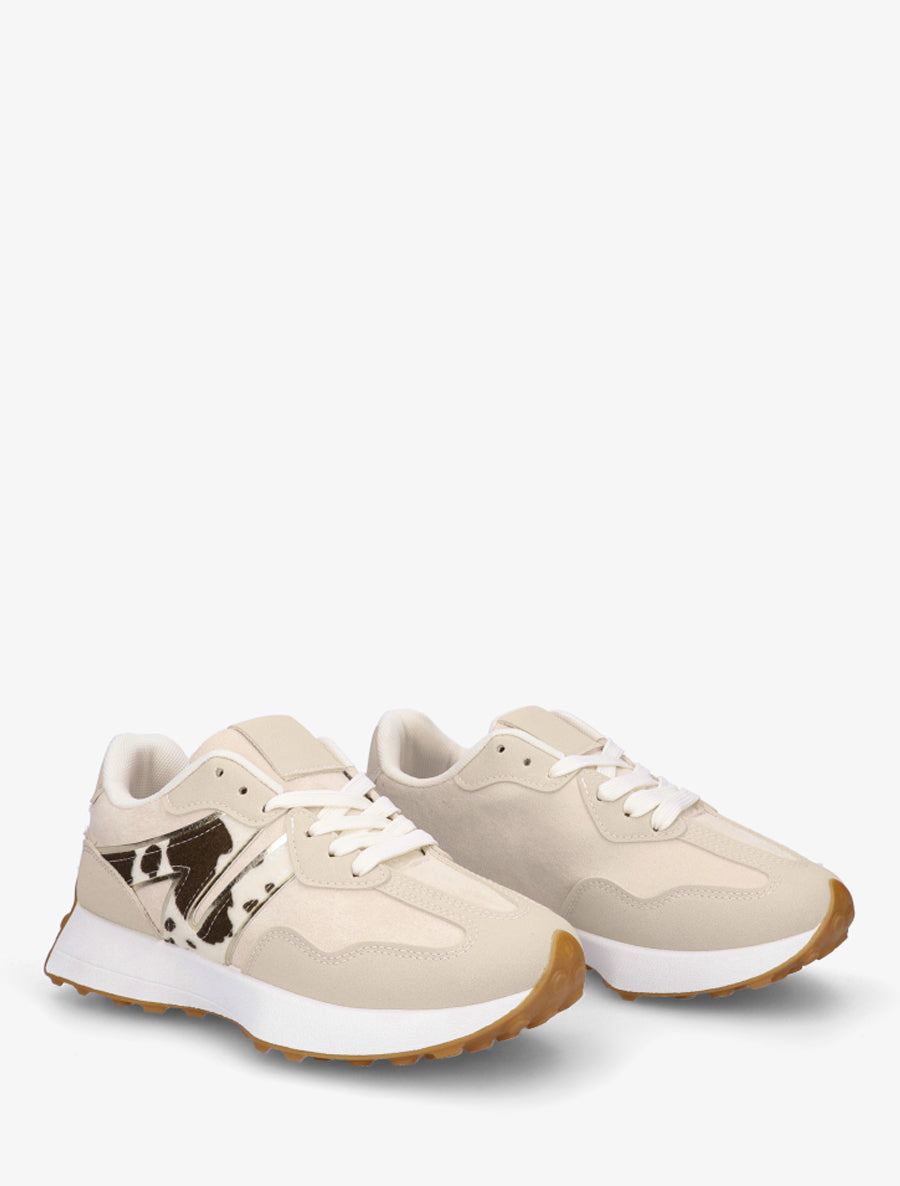 Baskets bimatière à semelle stylisée - Beige - 4