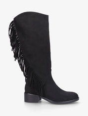 Bottes en suédine à franges - Noir - 1