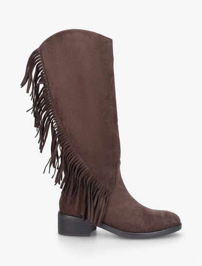 Bottes en suédine à franges - Marron - 1