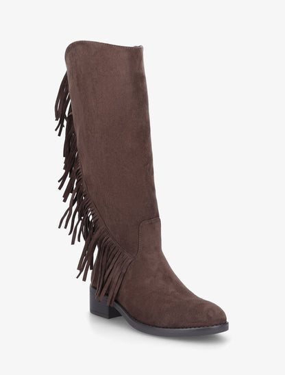 Bottes en suédine à franges - Marron - 2