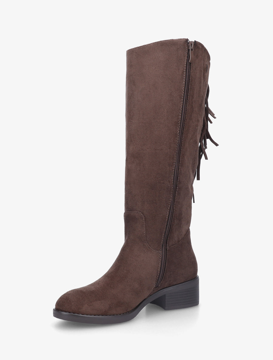Bottes en suédine à franges - Marron - 3