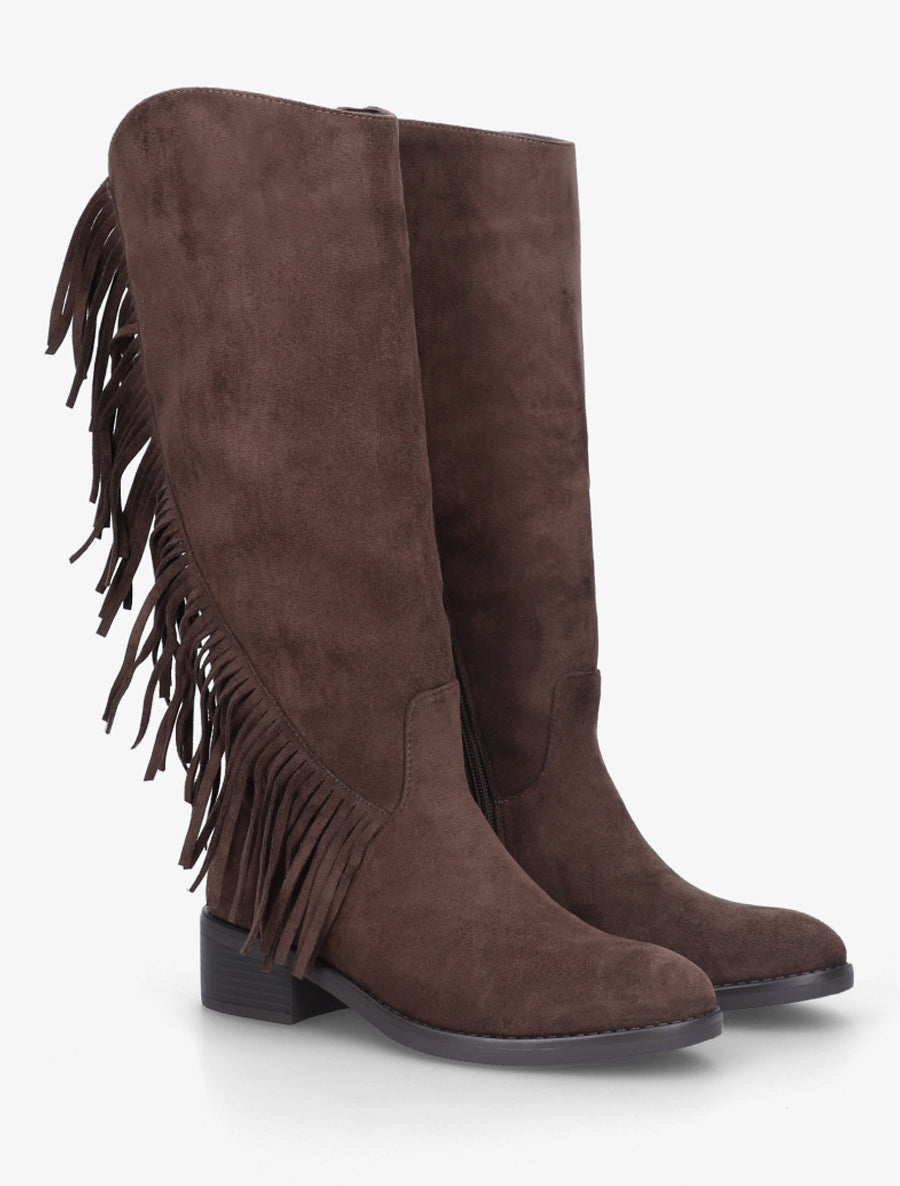 Bottes en suédine à franges - Marron - 4