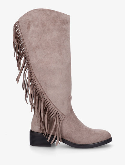 Bottes en suédine à franges - Taupe - 1