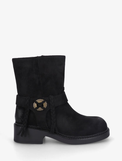Bottines en suédine à détail tressé - Noir - 1