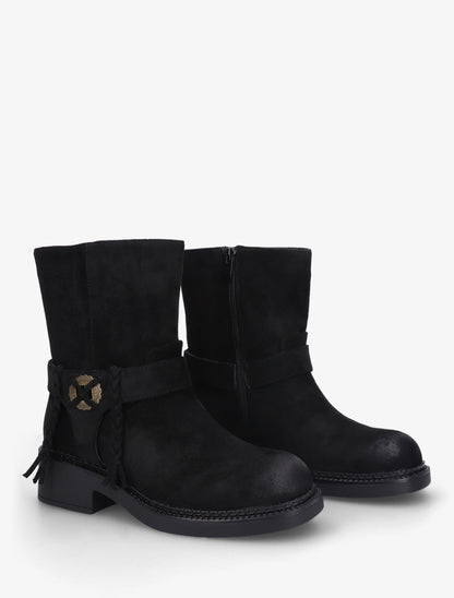 Bottines en suédine à détail tressé - Noir - 4