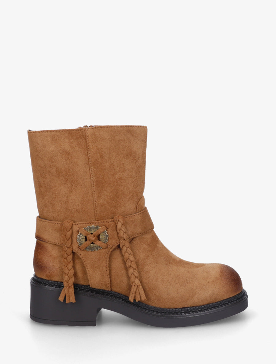 Bottines en suédine à détail tressé - Camel - 1