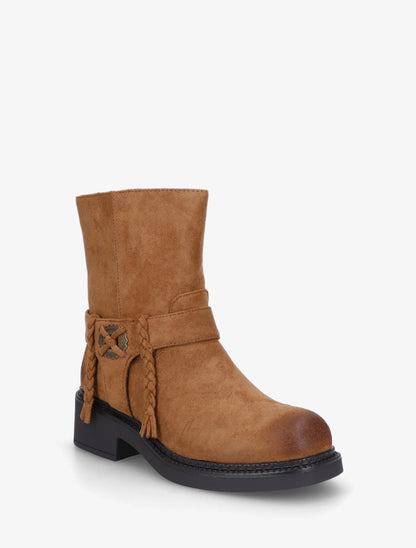 Bottines en suédine à détail tressé - Camel - 2