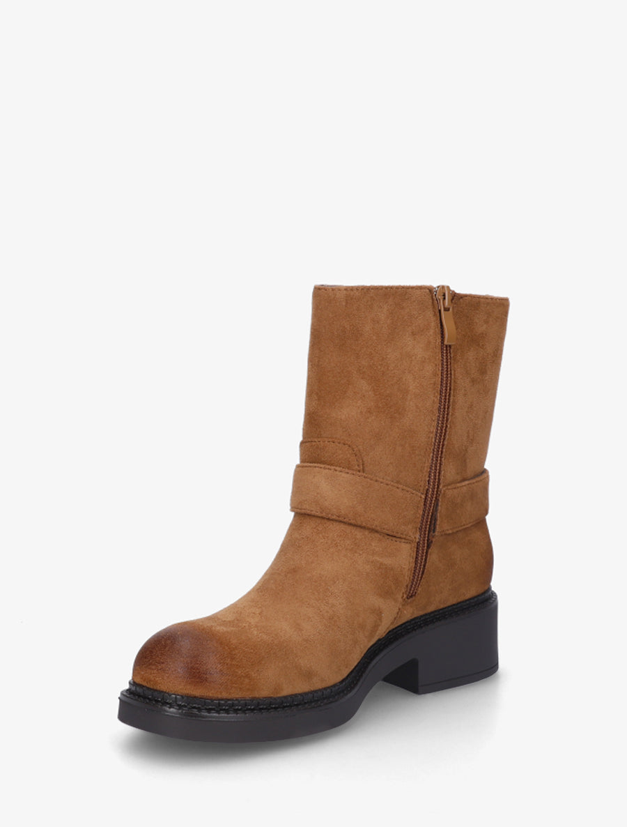 Bottines en suédine à détail tressé - Camel - 3