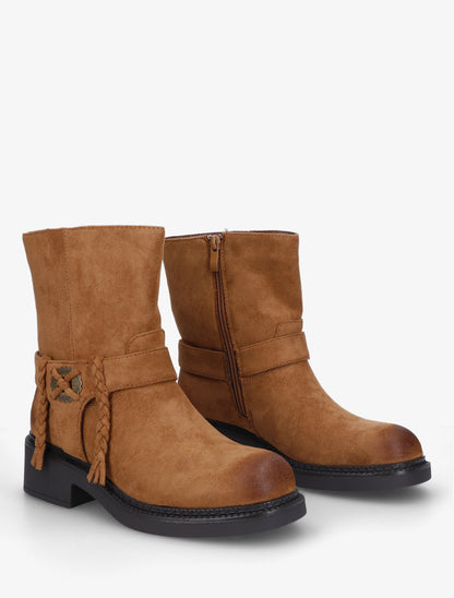Bottines en suédine à détail tressé - Camel - 4
