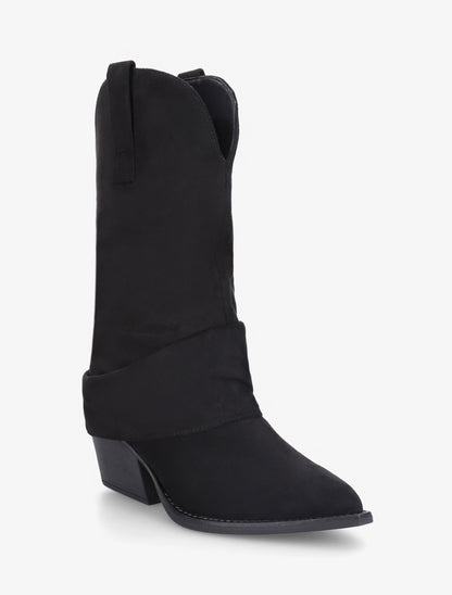Bottines montantes à revers en suédine - Noir - 2