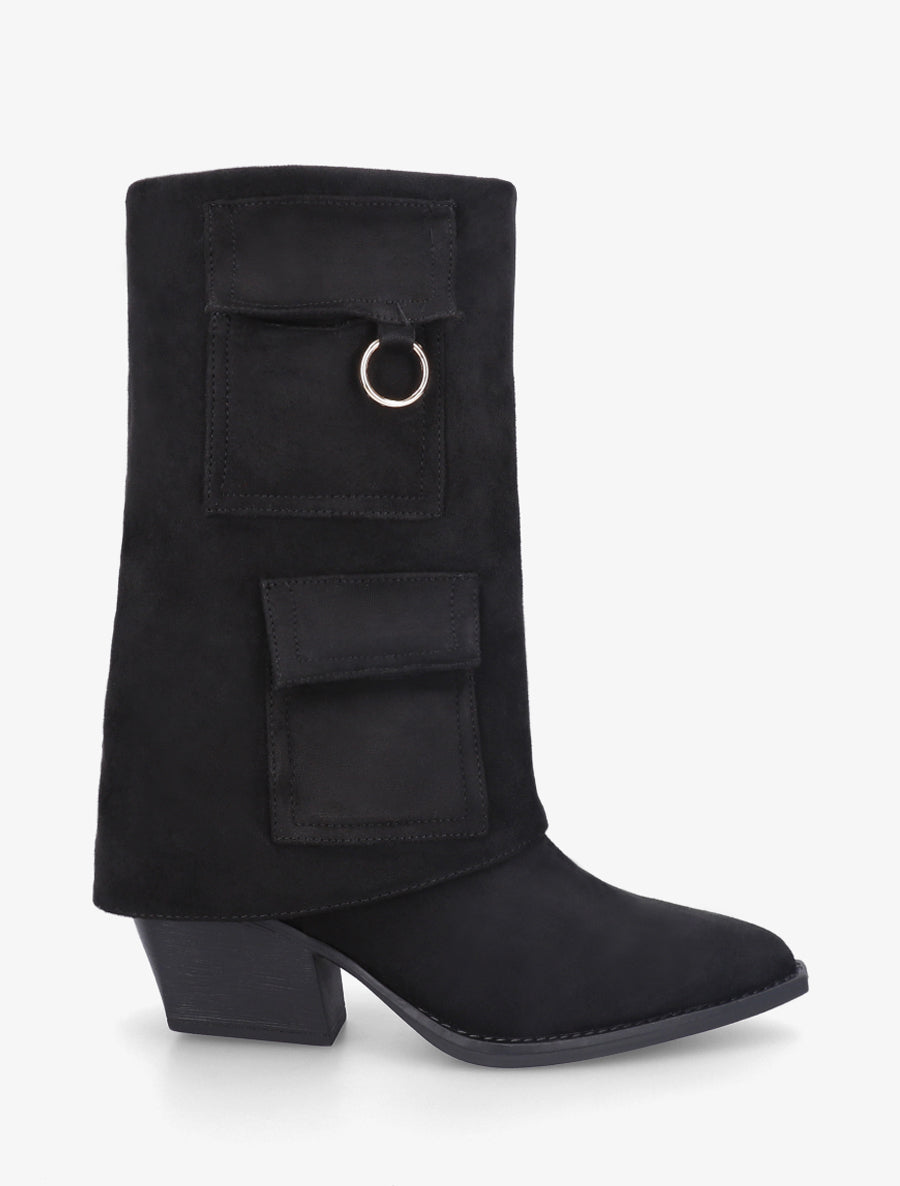 Bottines montantes en suédine à poches - Noir - 1