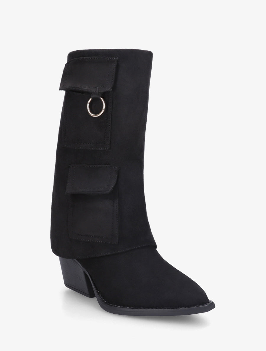Bottines montantes en suédine à poches - Noir - 2