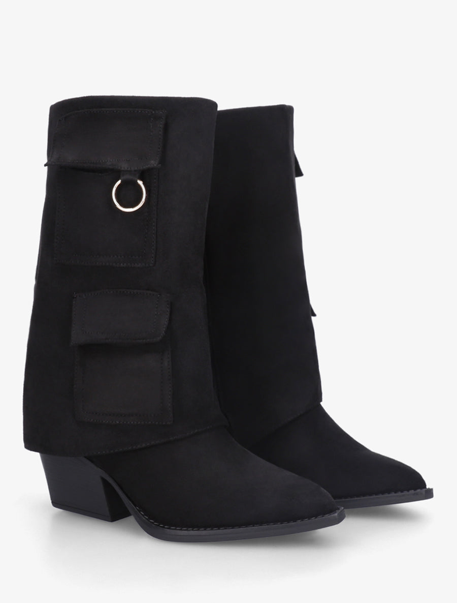 Bottines montantes en suédine à poches - Noir - 4