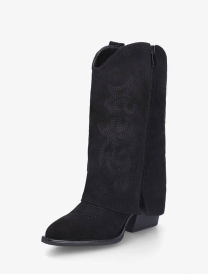 Bottines à revers et sûrpiqures en suédine - Noir - 3
