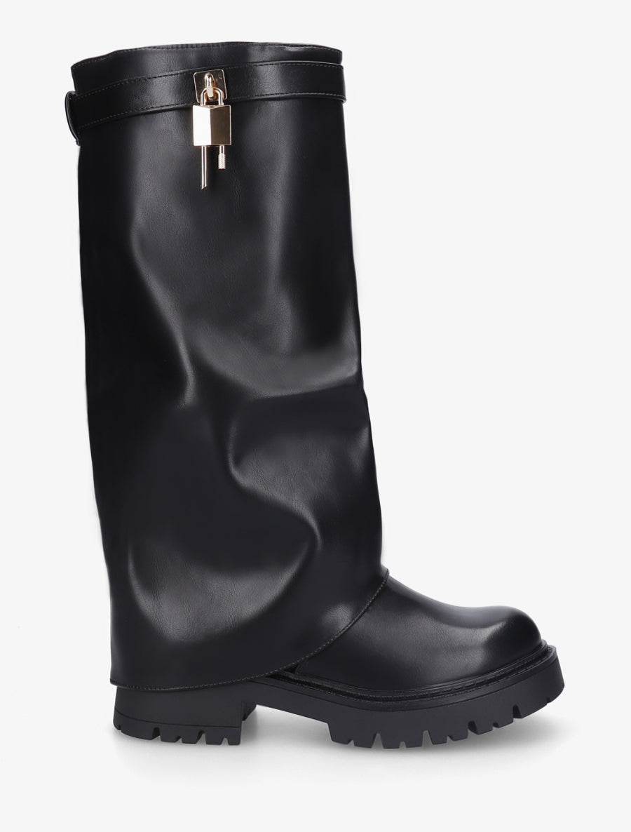 Bottes à revers et empiècement cadenas - Noir - 1