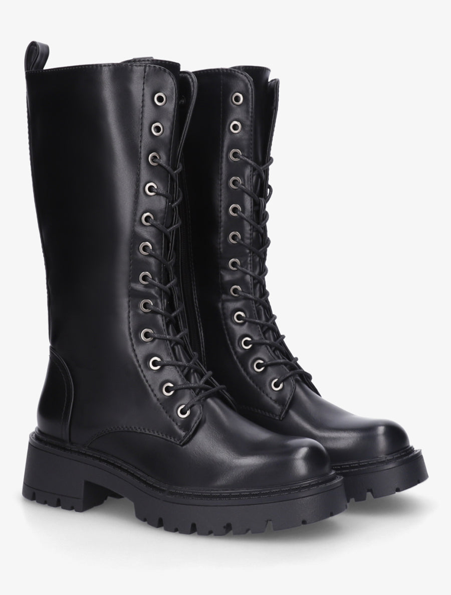 Bottines montantes en simili à lacets - Noir - 4