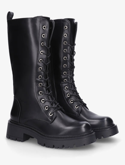 Bottines montantes en simili à lacets - Noir - 4