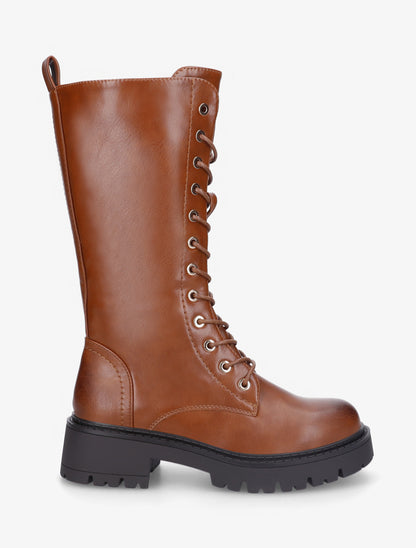 Bottines montantes en simili à lacets - Camel - 1