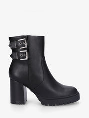 Bottines en simili à double sangles - Noir - 1