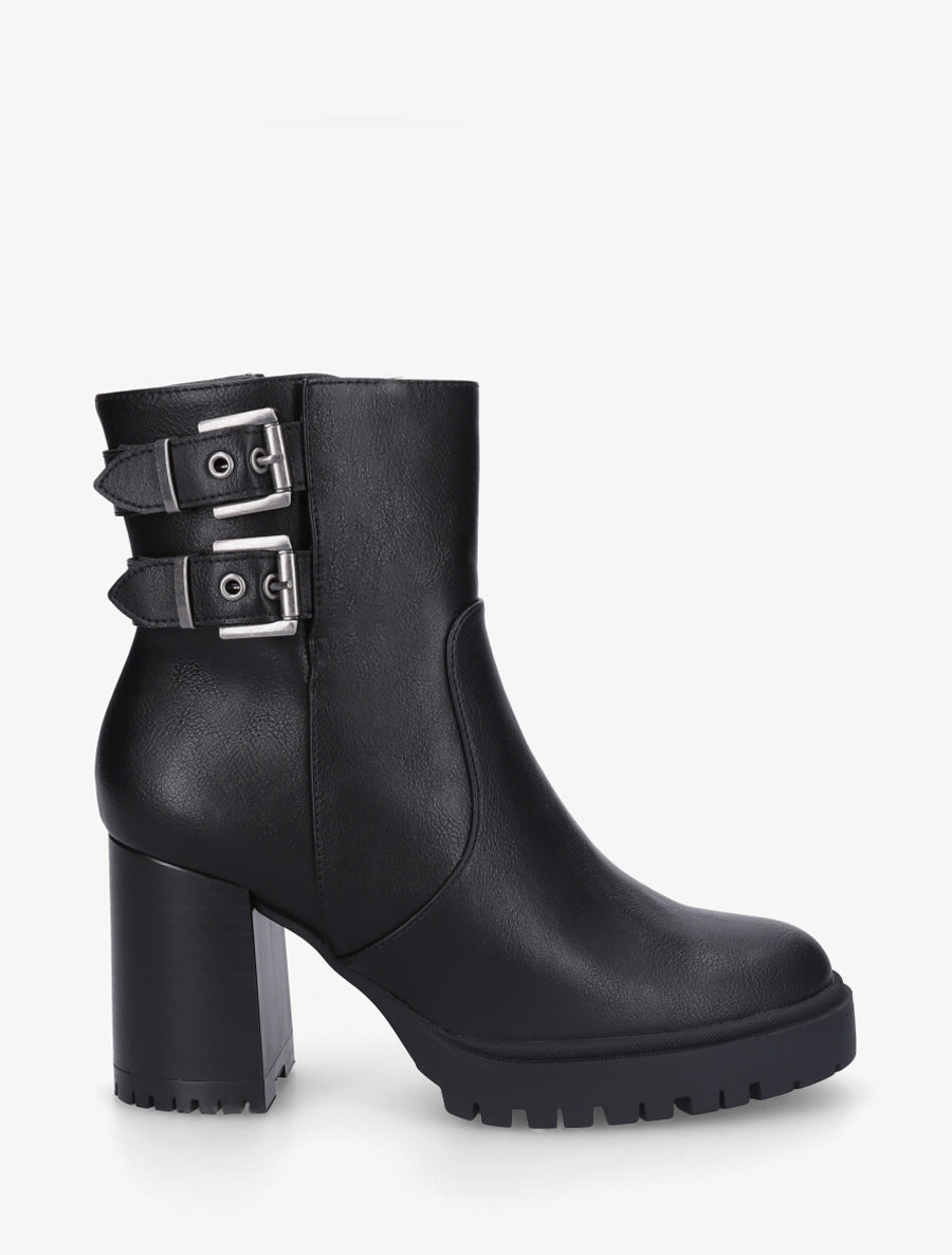 Bottines en simili à double sangles - Noir - 1