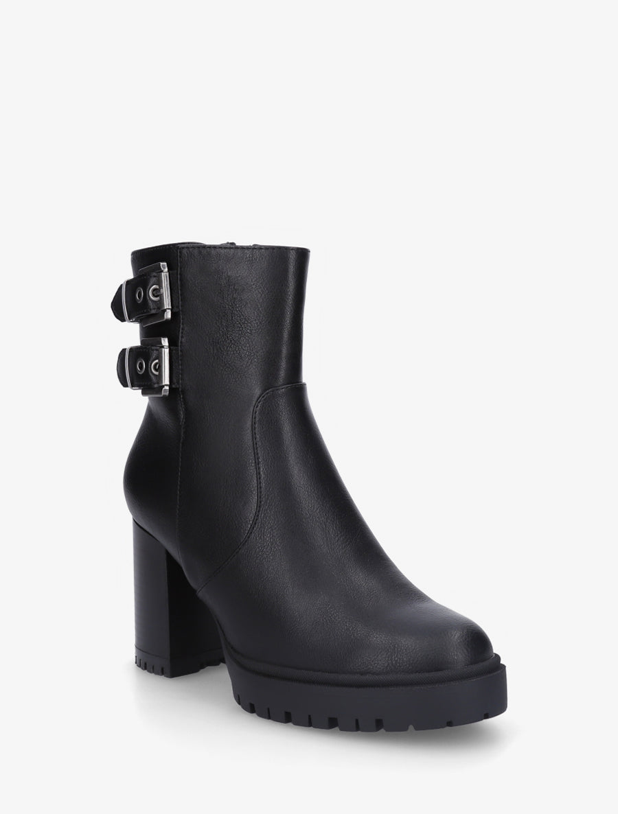 Bottines en simili à double sangles - Noir - 2