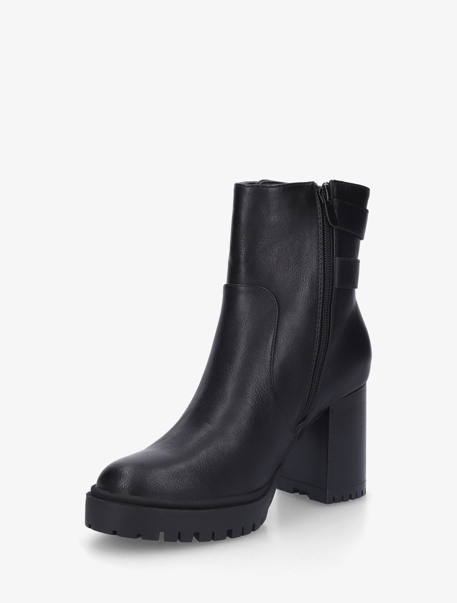 Bottines en simili à double sangles - Noir - 3