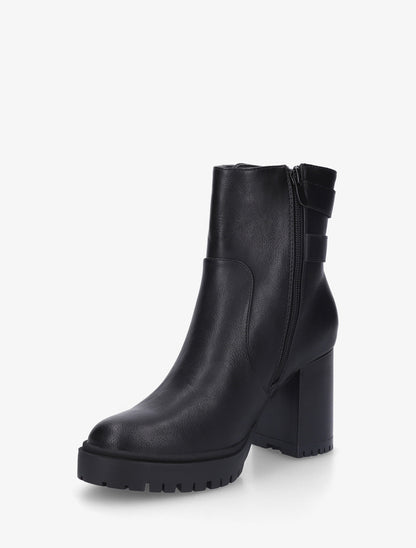 Bottines en simili à double sangles - Noir - 3
