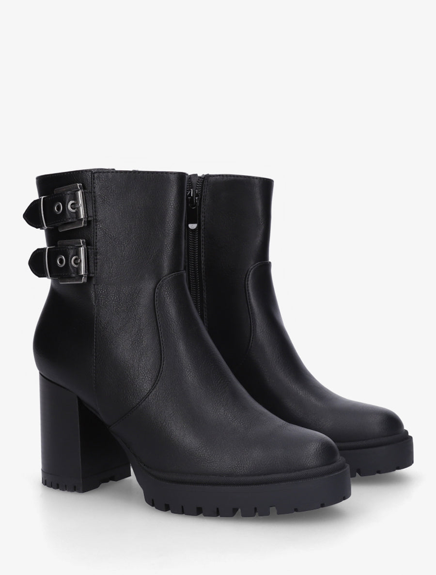 Bottines en simili à double sangles - Noir - 4