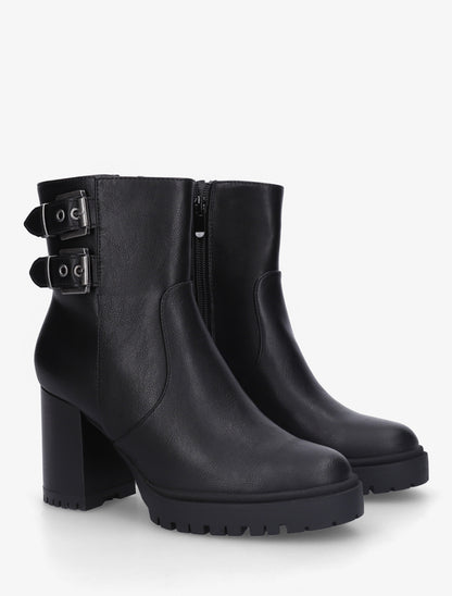 Bottines en simili à double sangles - Noir - 4
