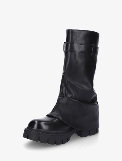 Bottines à revers et zip décoratif en simili - Noir - 3