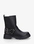 Bottines en simili à bout rond et sangle - Noir - 1