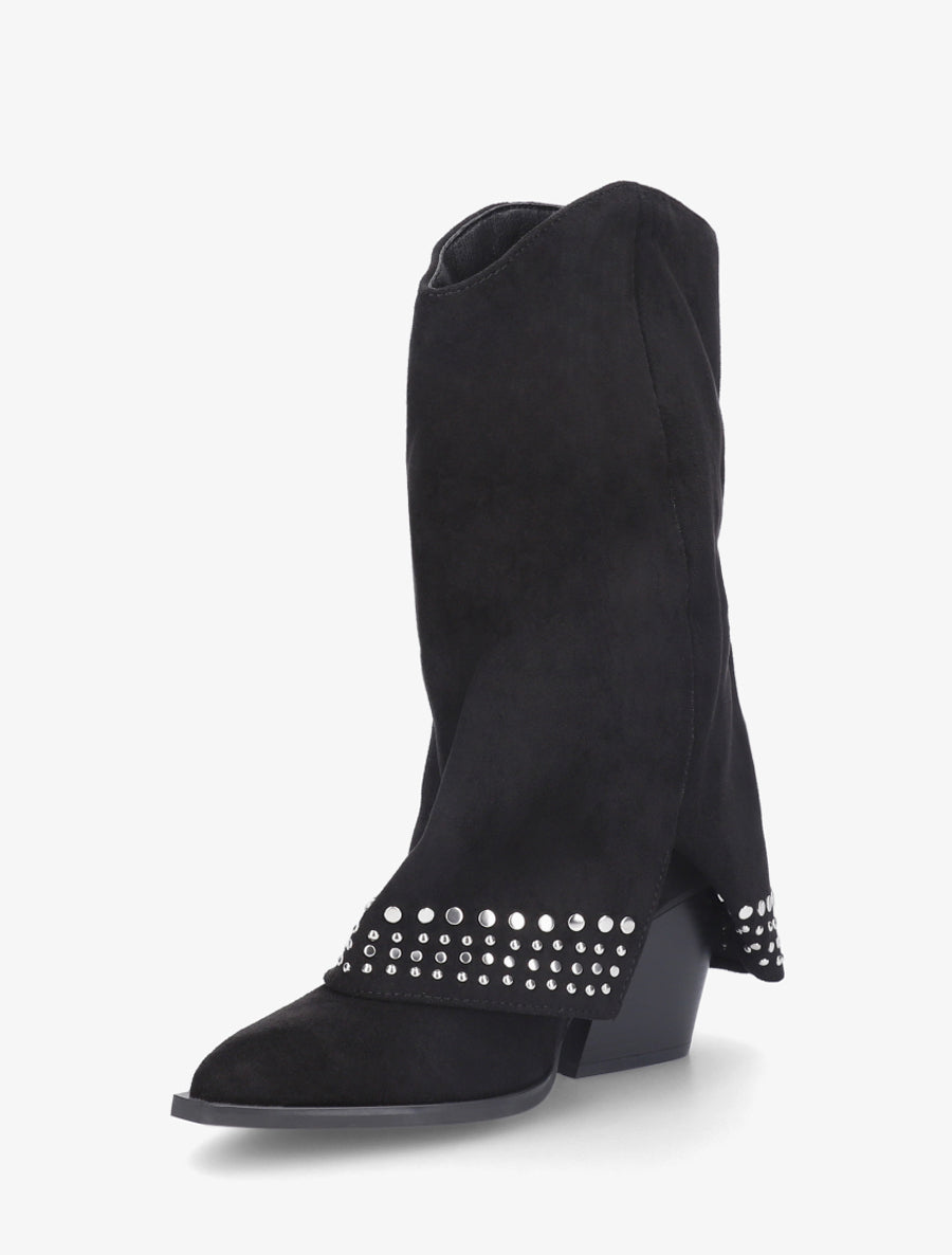 Bottines à revers cloutées en suédine - Noir - 3