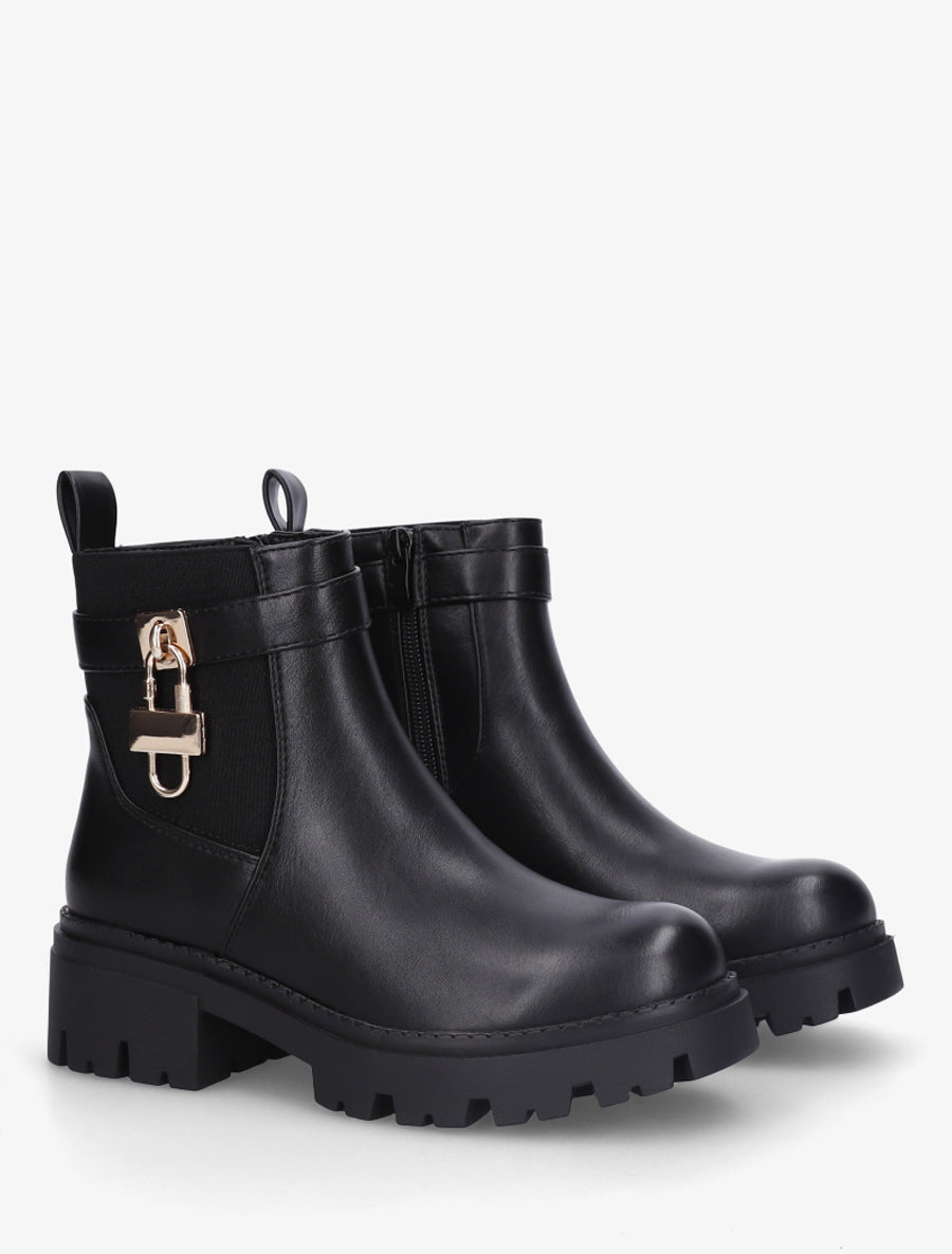 Bottines élastiquées à empiècement cadenas - Noir - 4