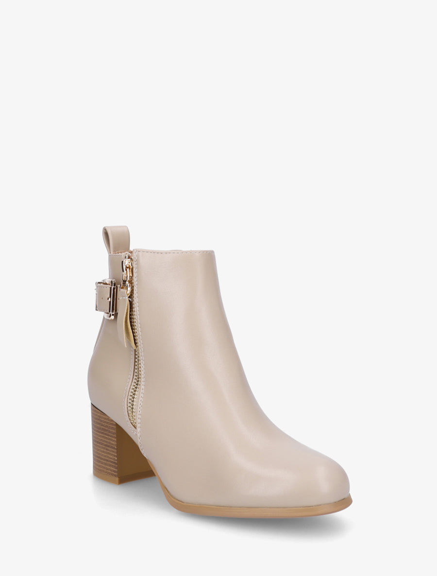 Bottines en simili à zip décoratif - Taupe - 2