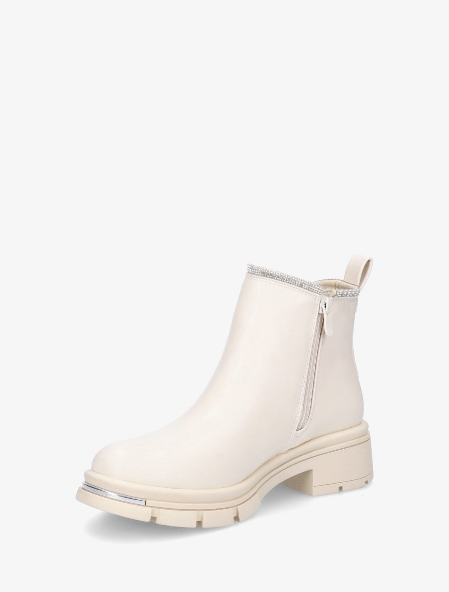 Bottines à cheville ornée de strass - Beige - 3